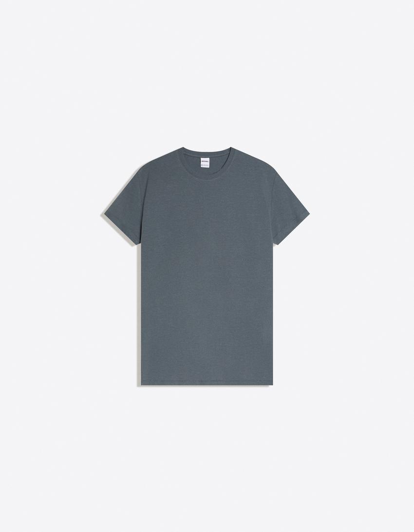 T-Shirt mit umgeschlagenen Ärmeln-Grau