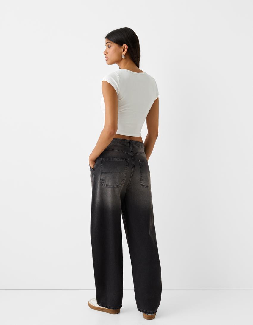 بنطال جينز تزلج بتأثير باهت-رمادي-2