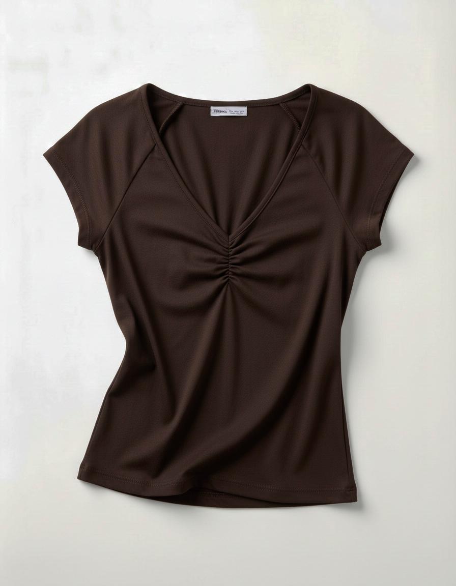 Short sleeve ruched T-shirt — Brown
