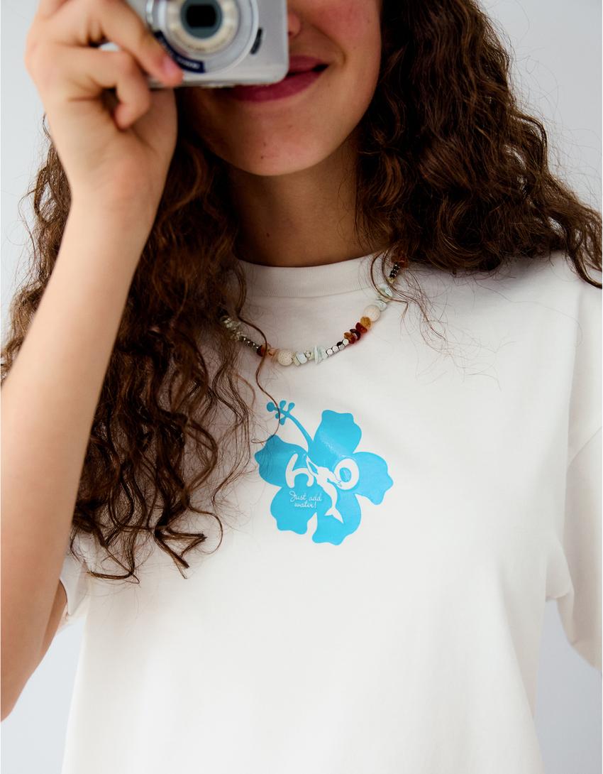 Camiseta oversize print H2O-Blanco roto