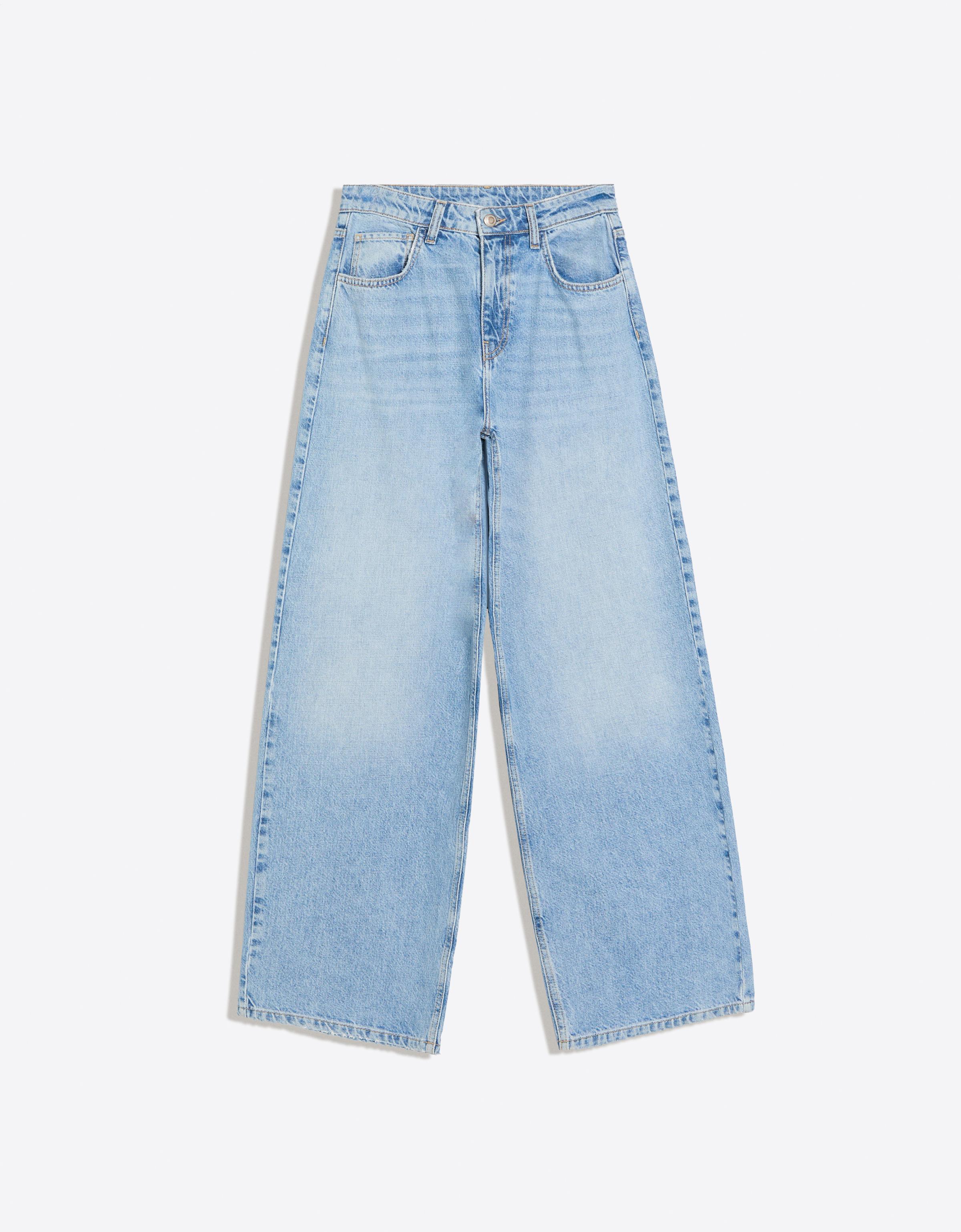 Vintage wash wide-leg high-waist jeans — Light blue
