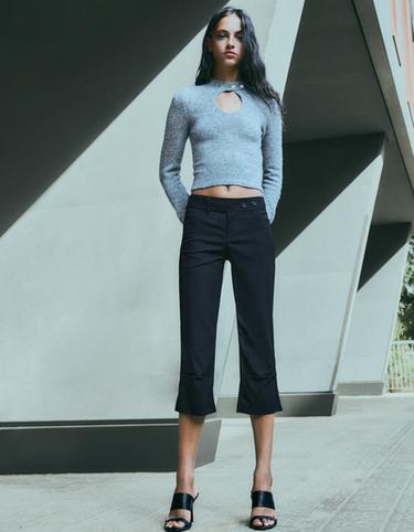 Wide turn-up capris — White / Black 1