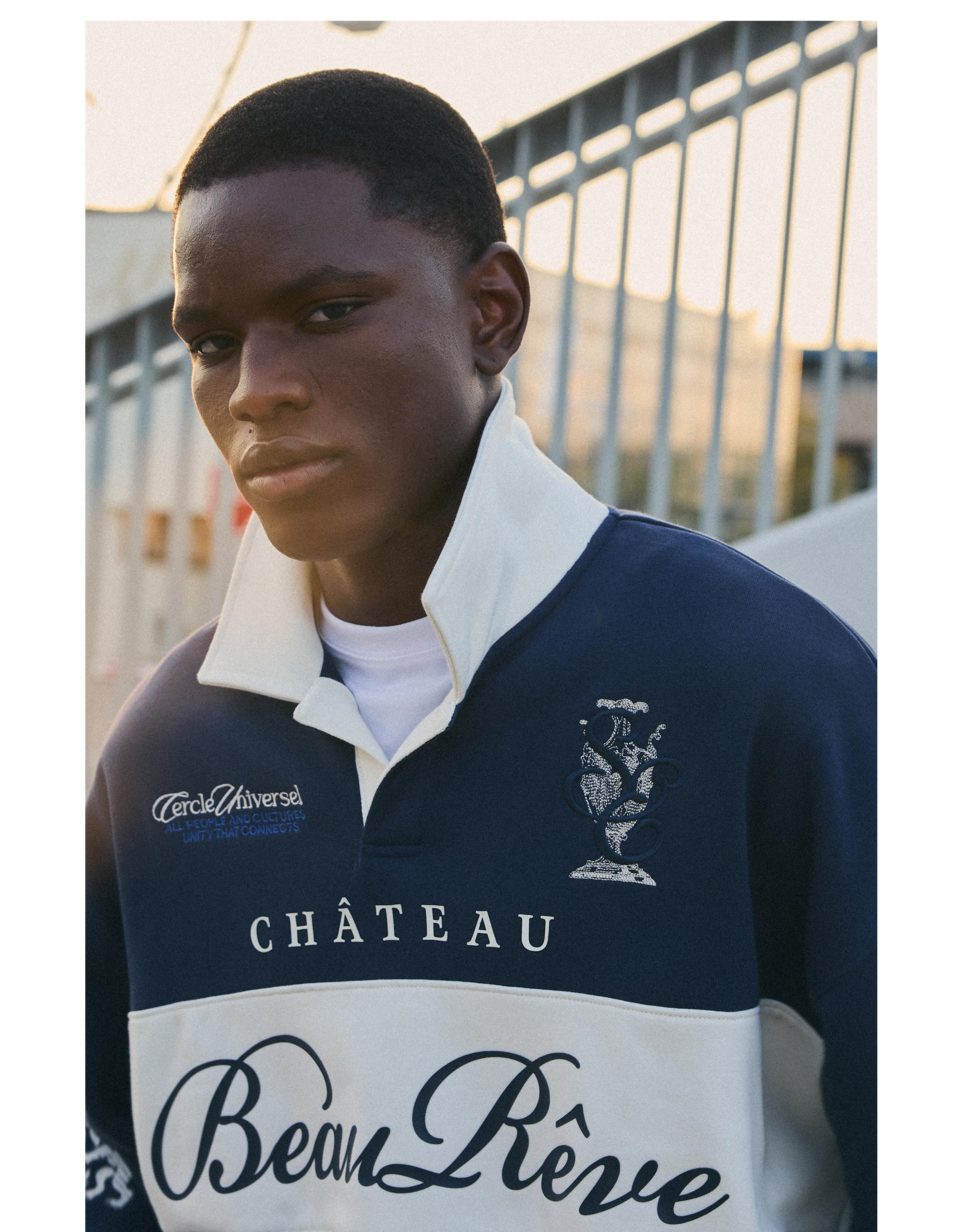 Contrast collar print polo shirt — Blue