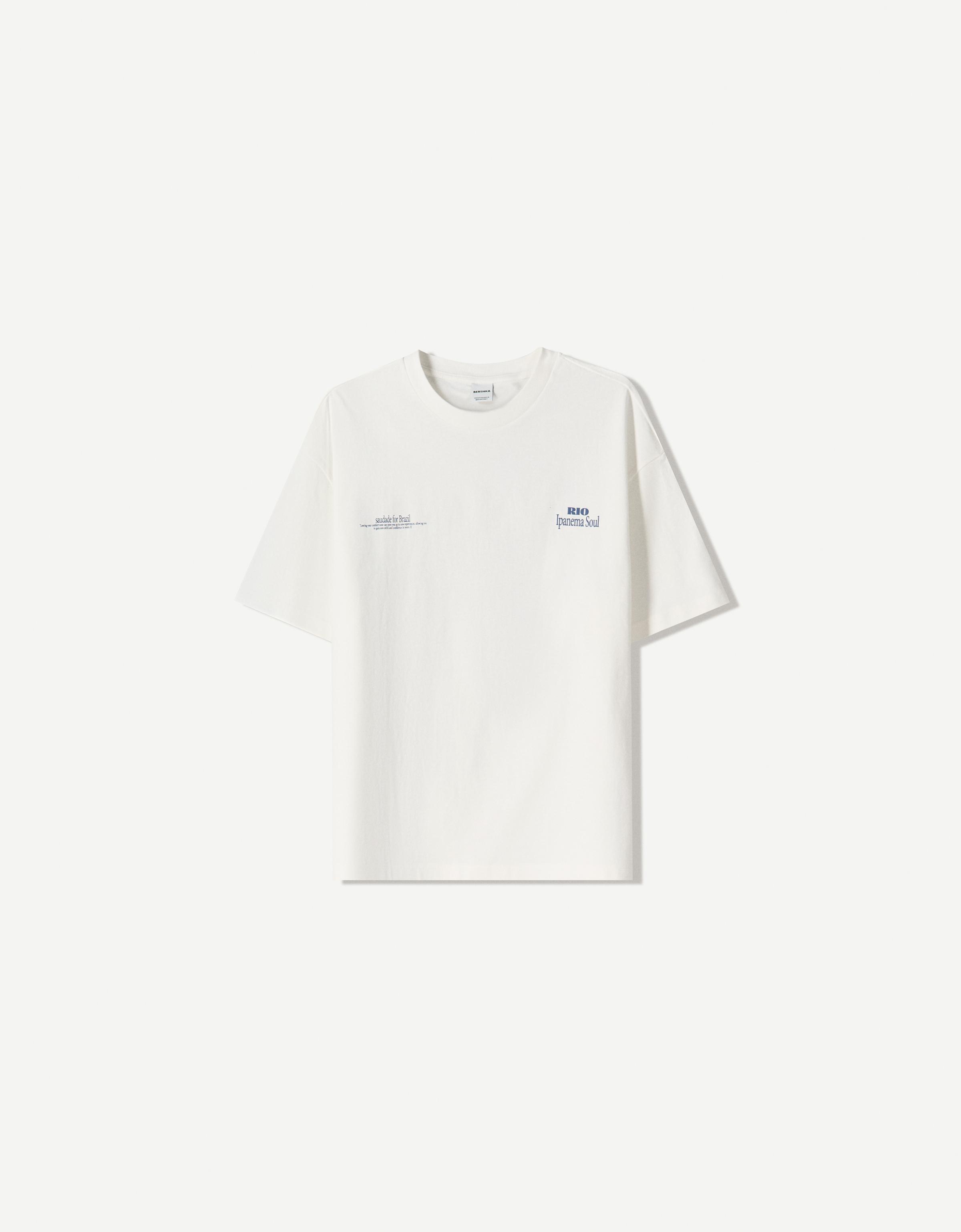 Bershka T-Shirt Mit Print Und Kurzen Ärmeln Herren L Grbrochenes Weiss