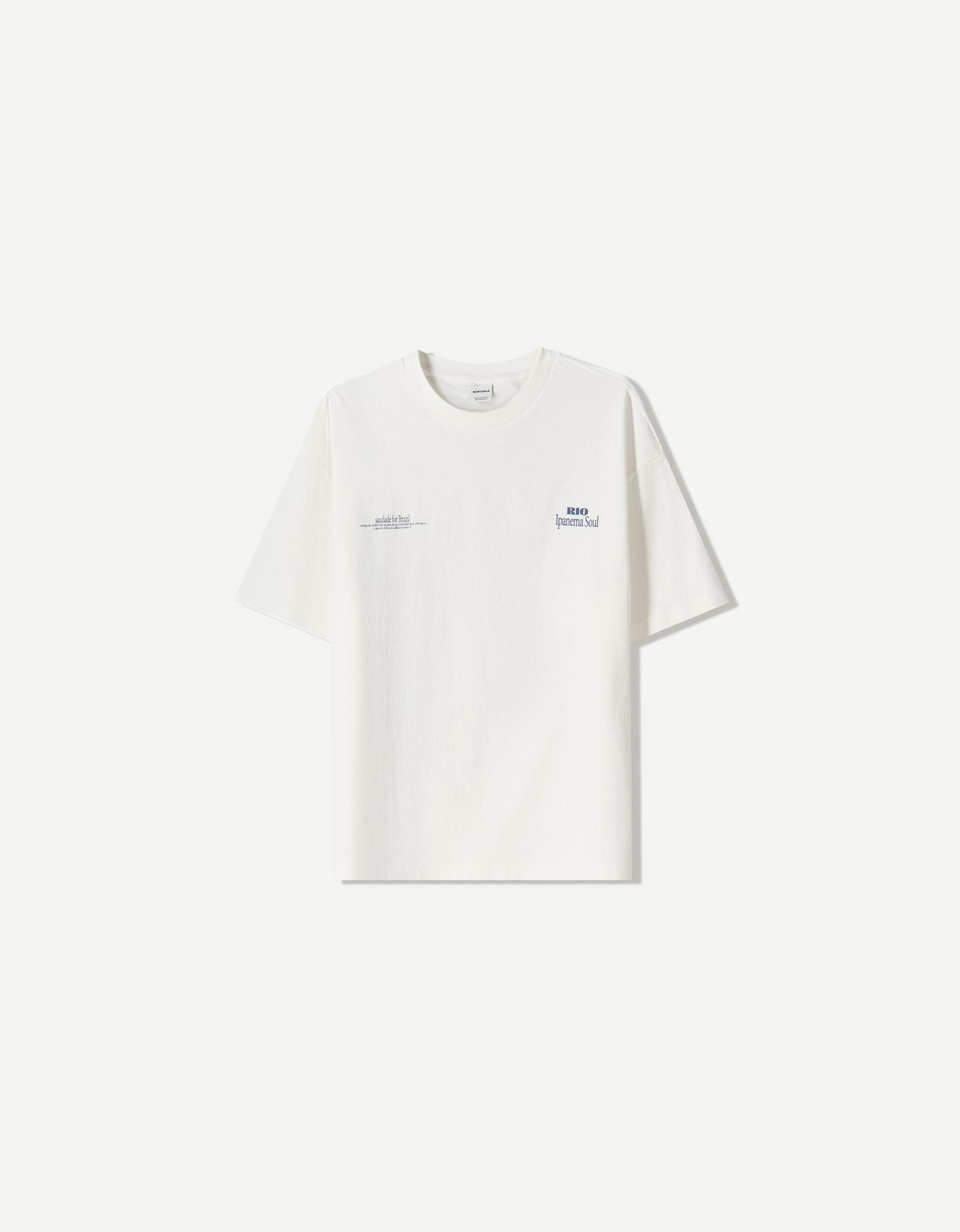 Bershka Camiseta Manga Corta Print Hombre L Blanco Roto