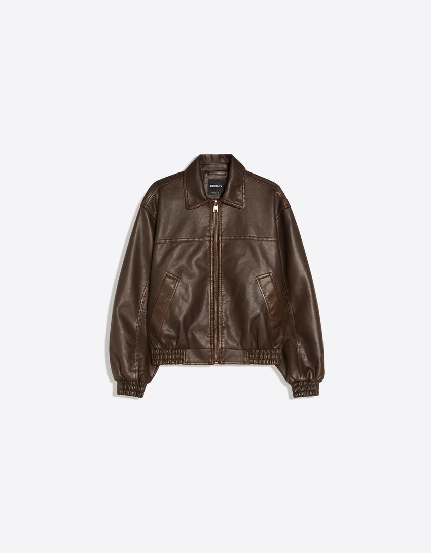 Kunstlederjacke-Braun