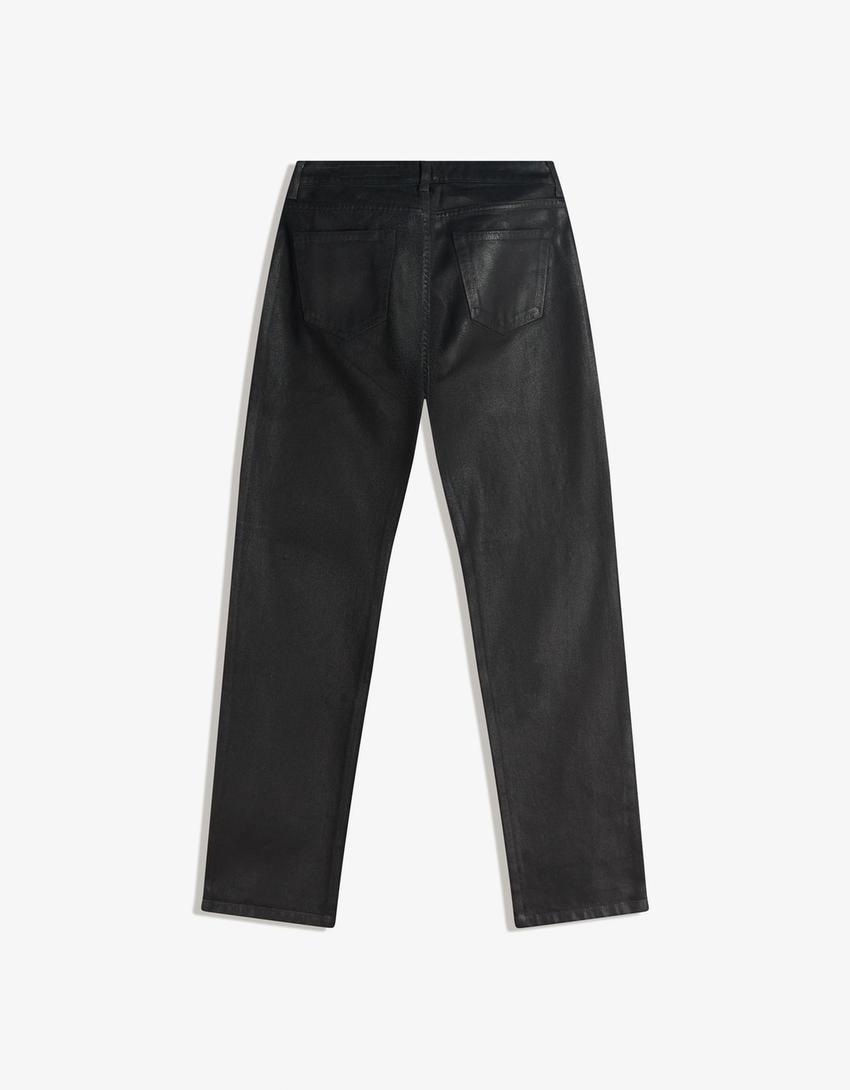 Jeans straight fit coated-Preto