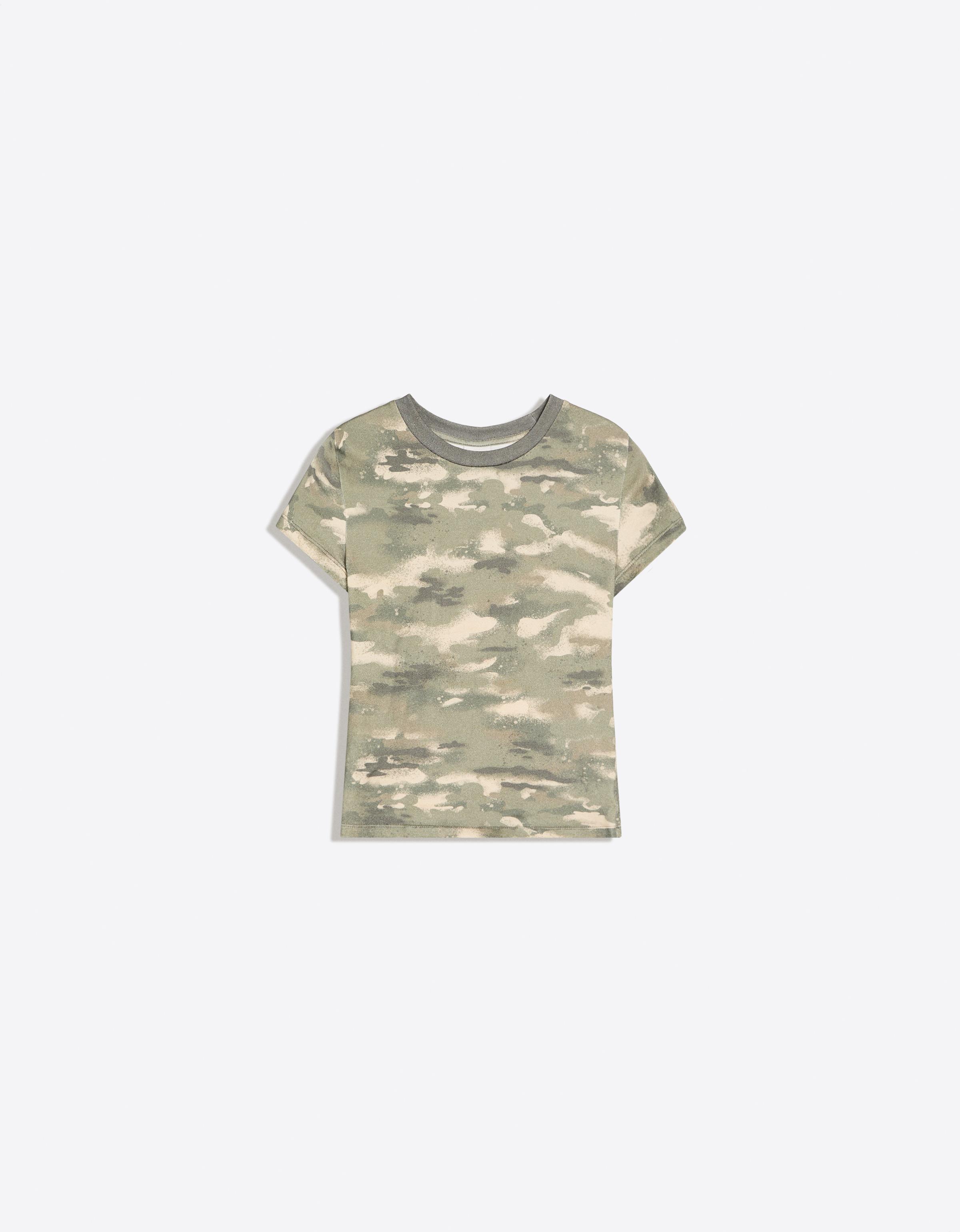Fitted short sleeve camouflage T-shirt — Khaki