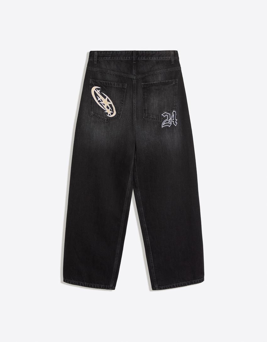 Embroidered neobarrel jeans-Black