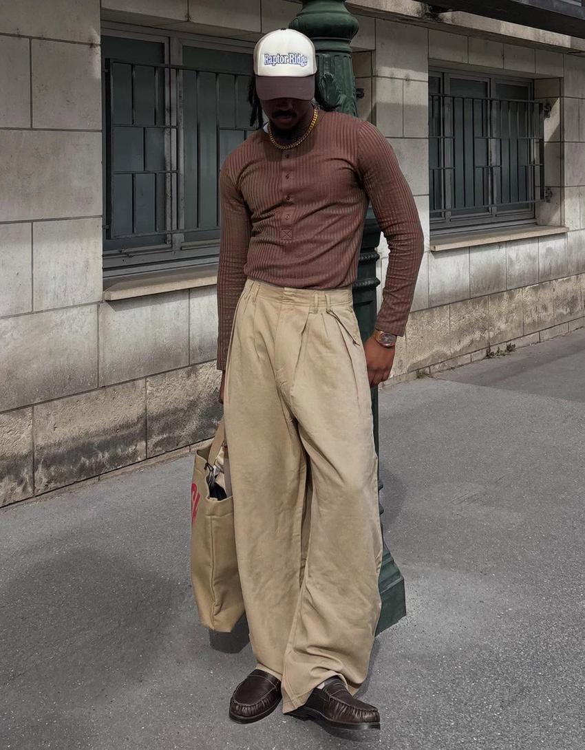 Super baggy trousers with darts-Sand