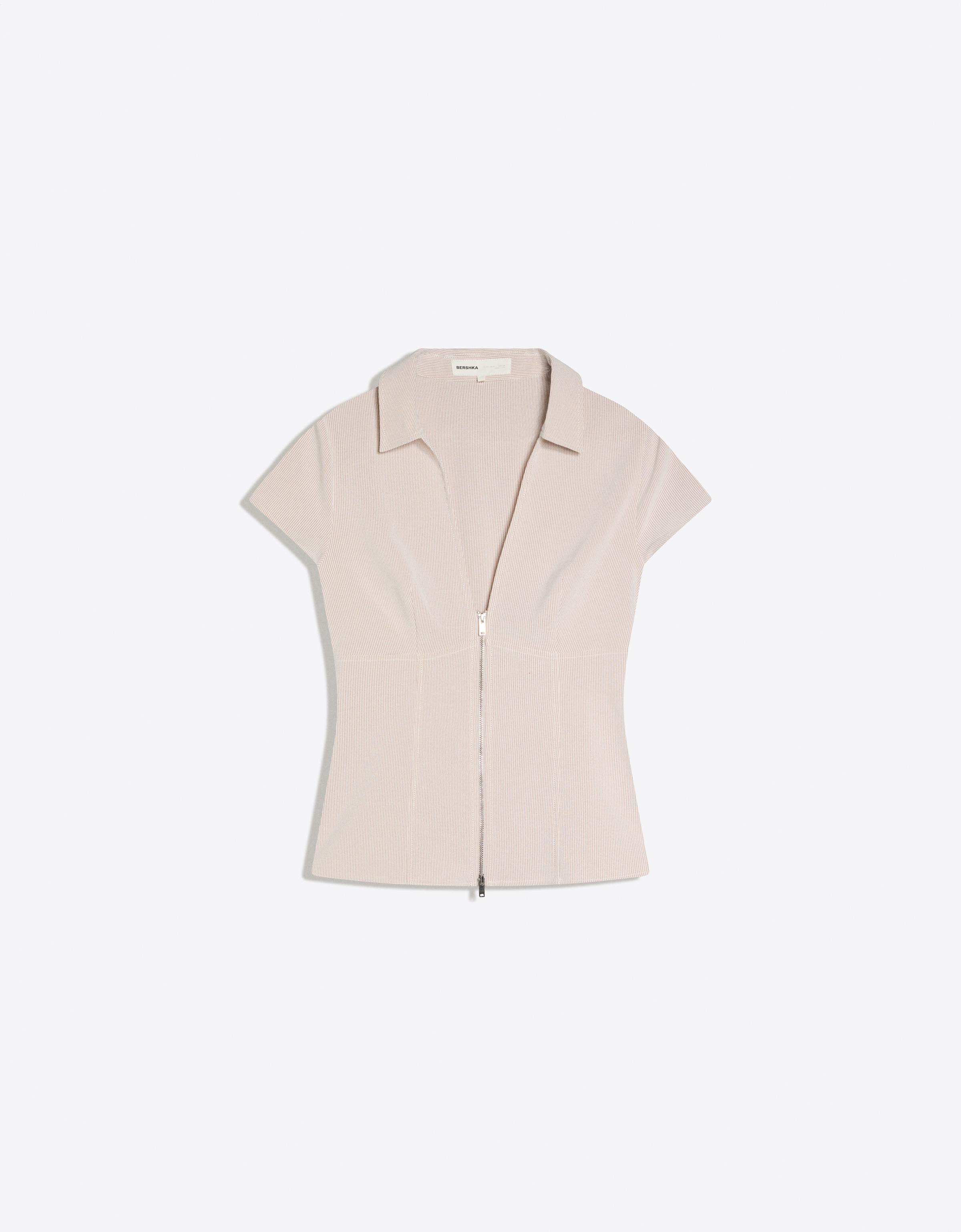 Short sleeve zip shirt — Sand