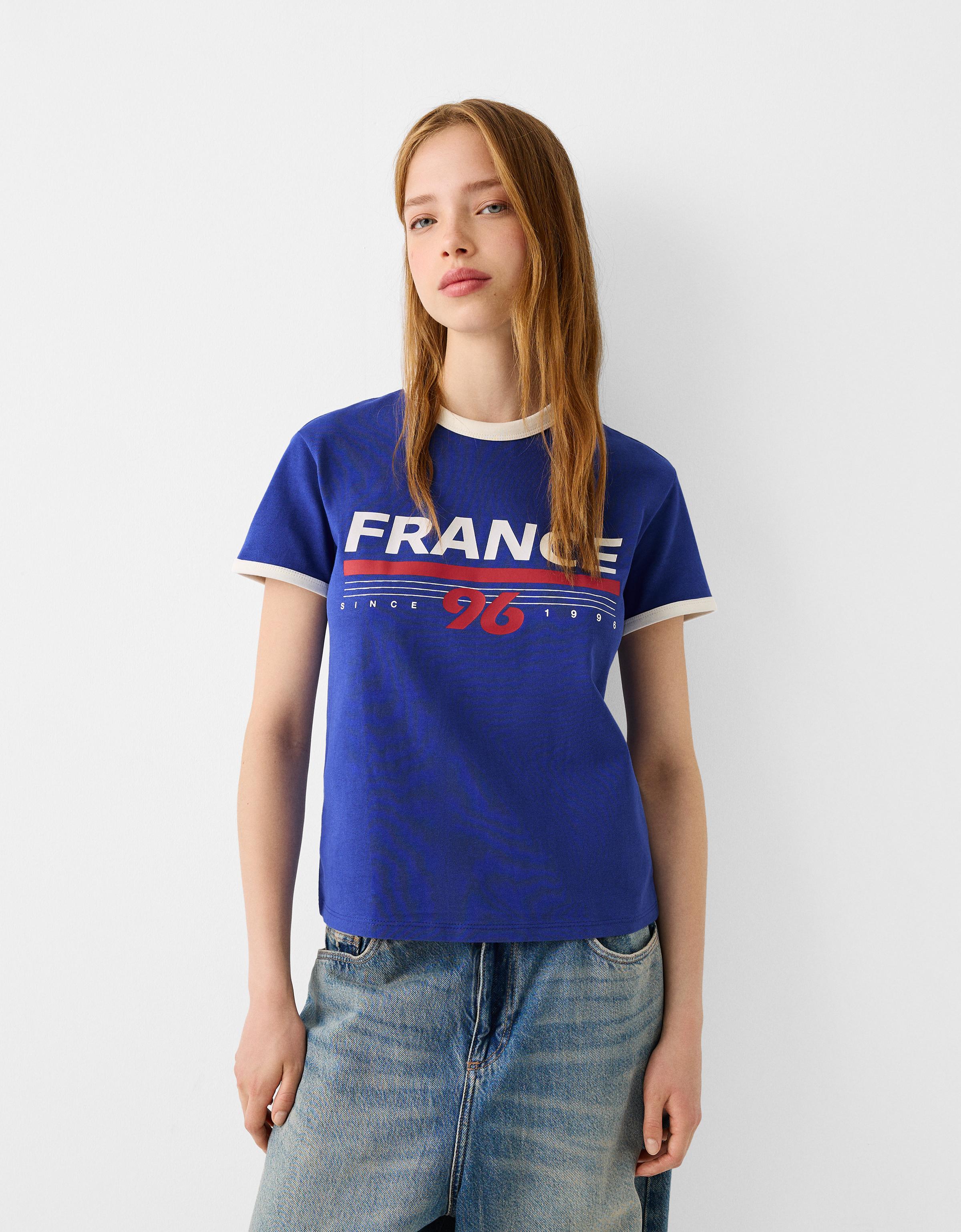 Bershka Sportliches Kurzarm-T-Shirt Mit Kontrasten Damen S Dunkelblau