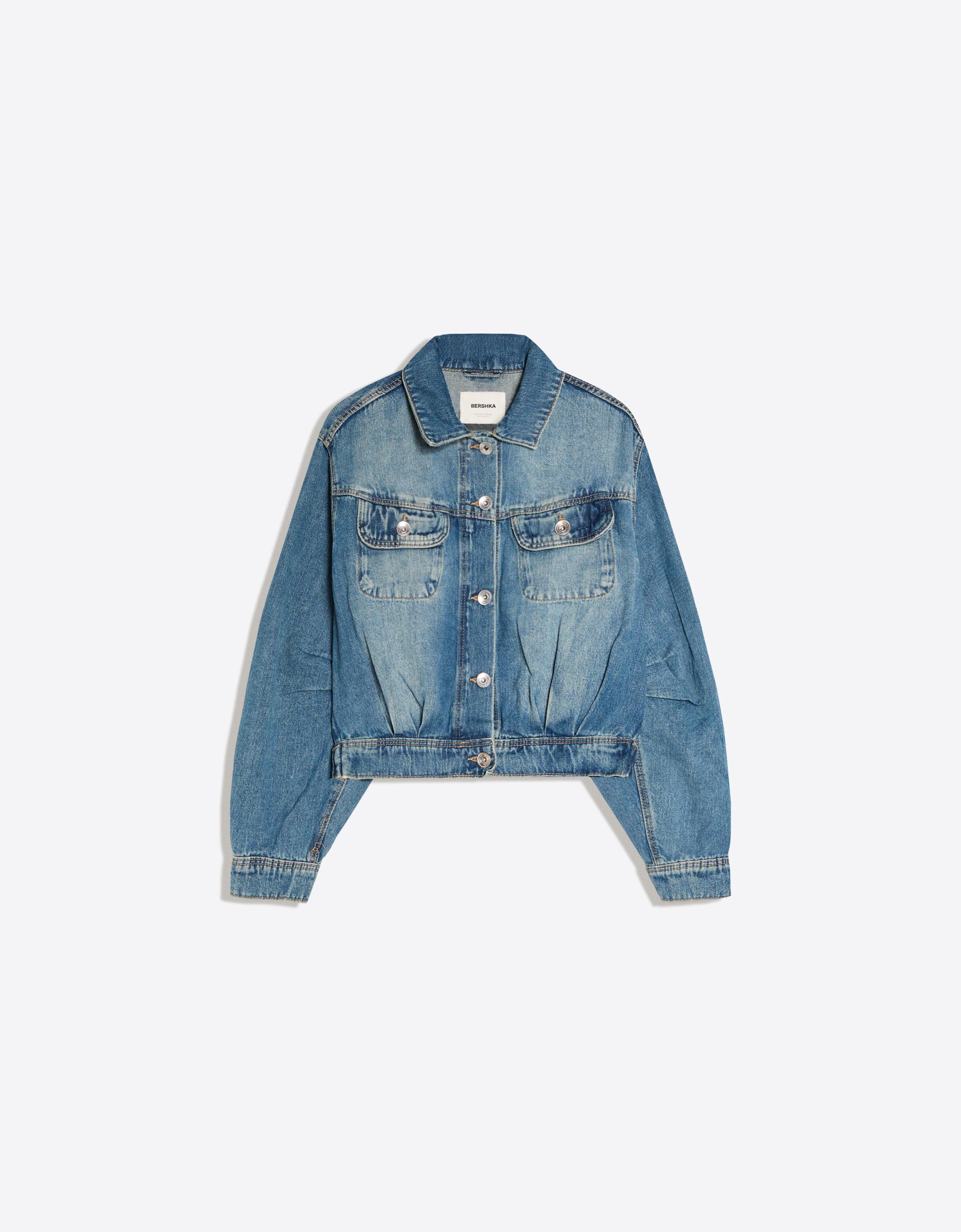 Cropped balloon denim jacket — Light blue