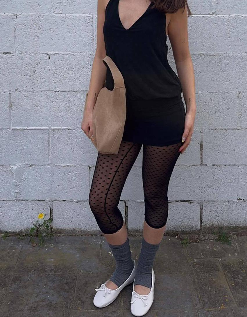 Capri legging met stippen-Zwart