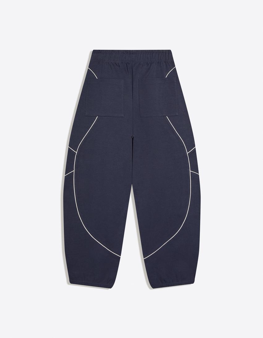 Plush balloon fit printed trousers-Blue