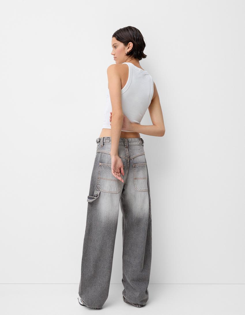 Jeans wide leg balloon carpinteiro-Cinza-2