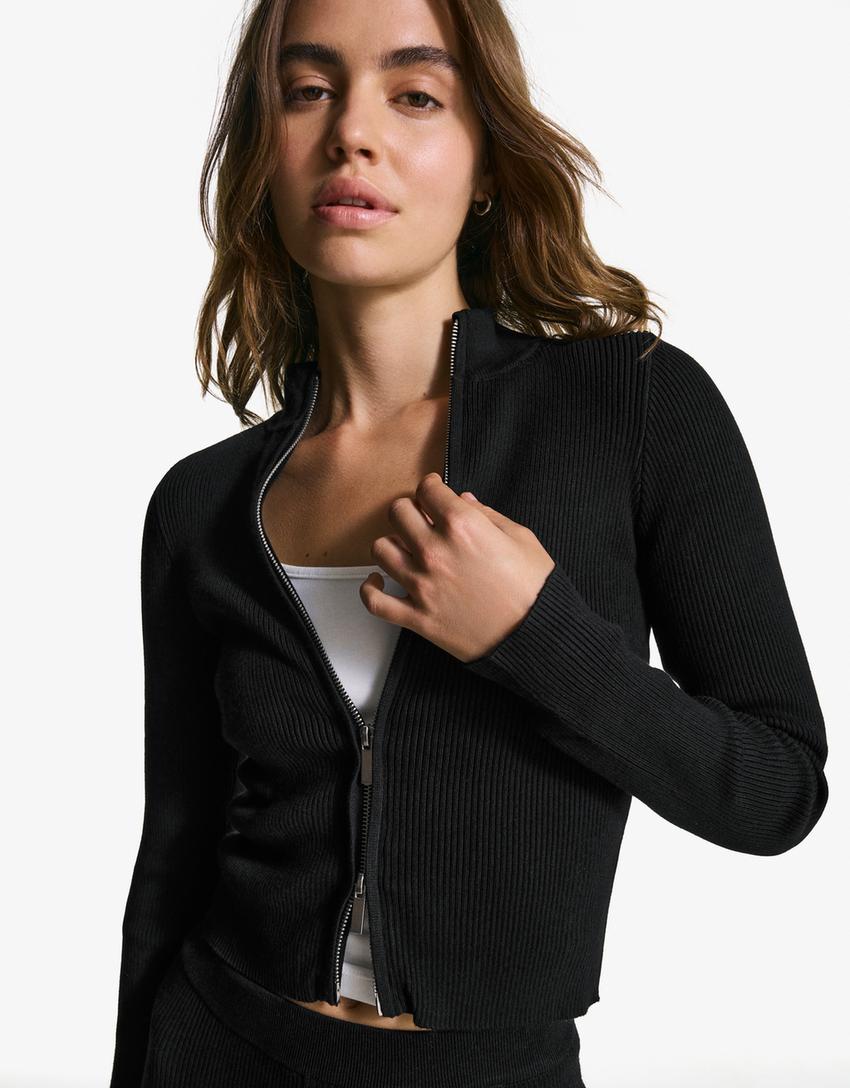 Chaqueta cremallera rib-Negro-1