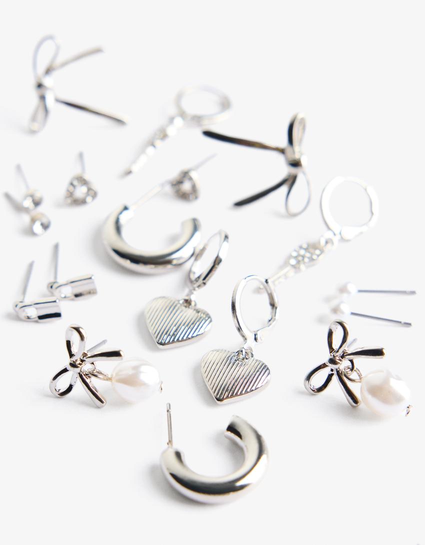 9-pack oorbellen-Zilver-0