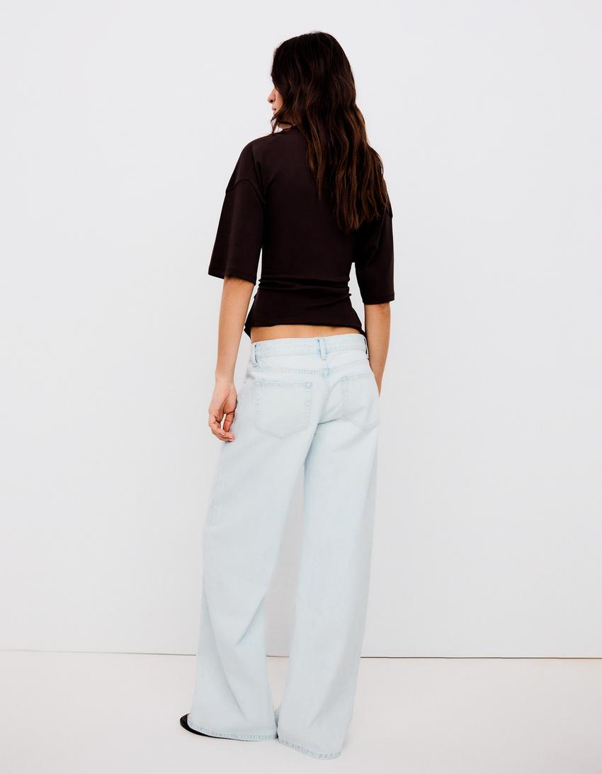 Jeans wide leg taille basse-Bleu clair