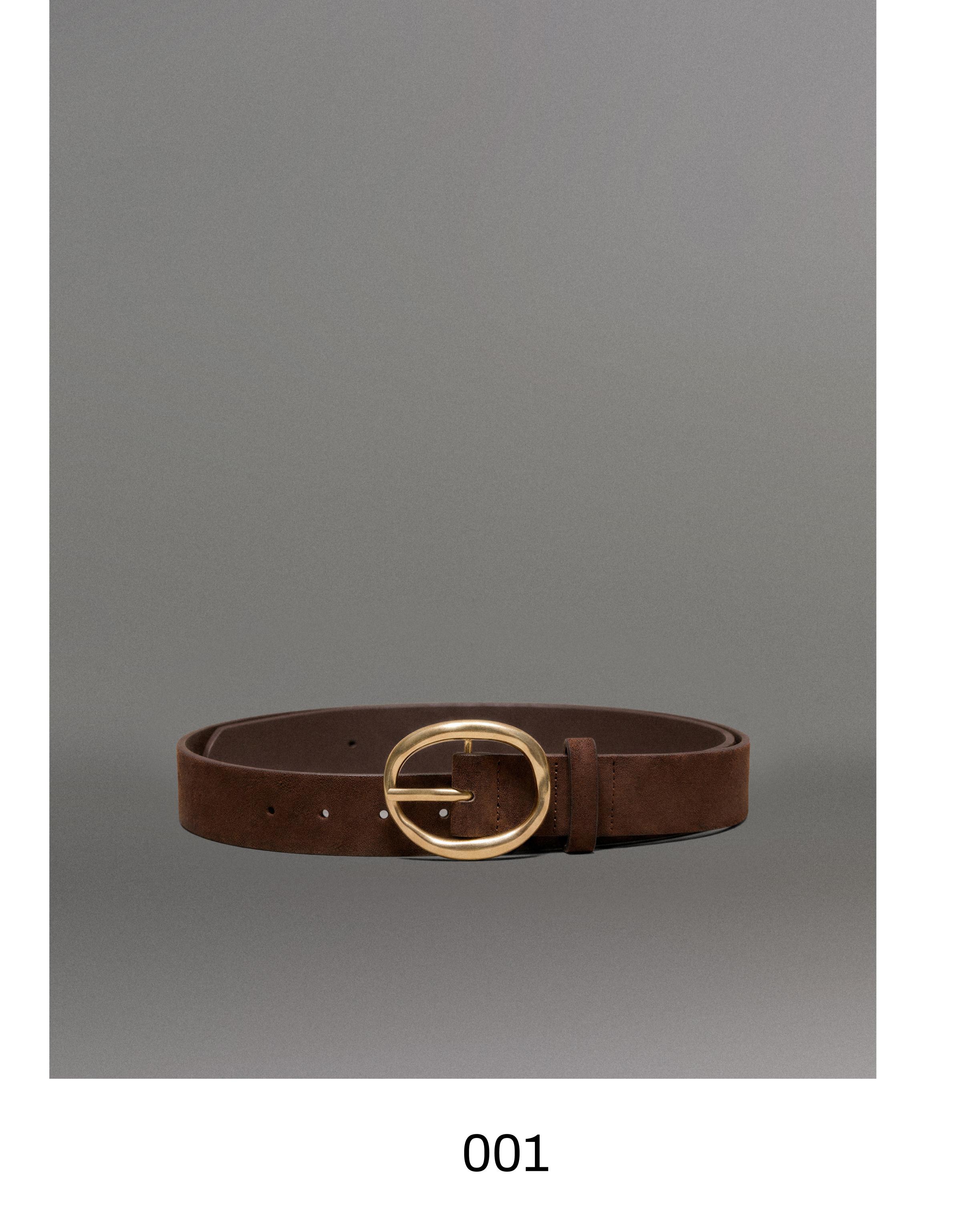 Leather effect belt with buckle — Brown