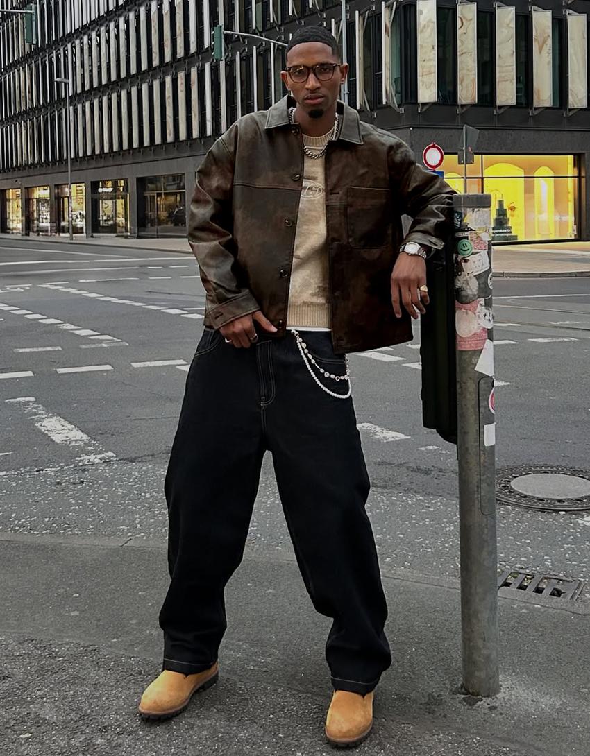 Boxy fit suni deri gömlek ceket-Kahverengi