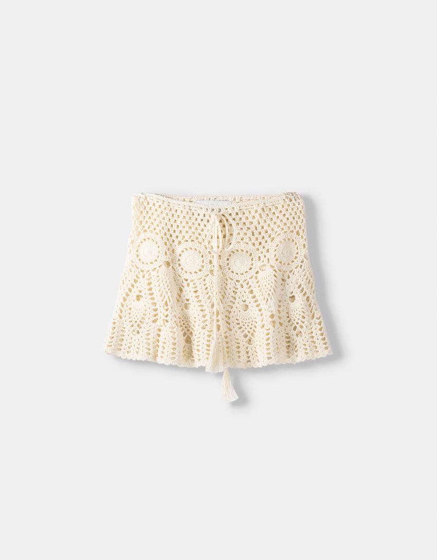 Crochet mini skirt-Cream-5