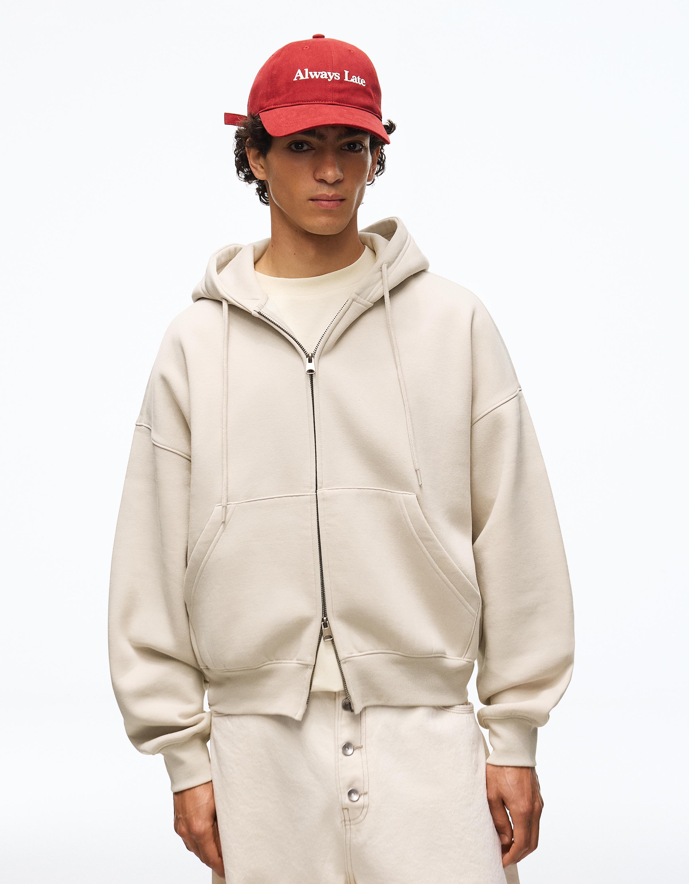 Bershka Sudadera Capucha Cremallera Hombre Piedra