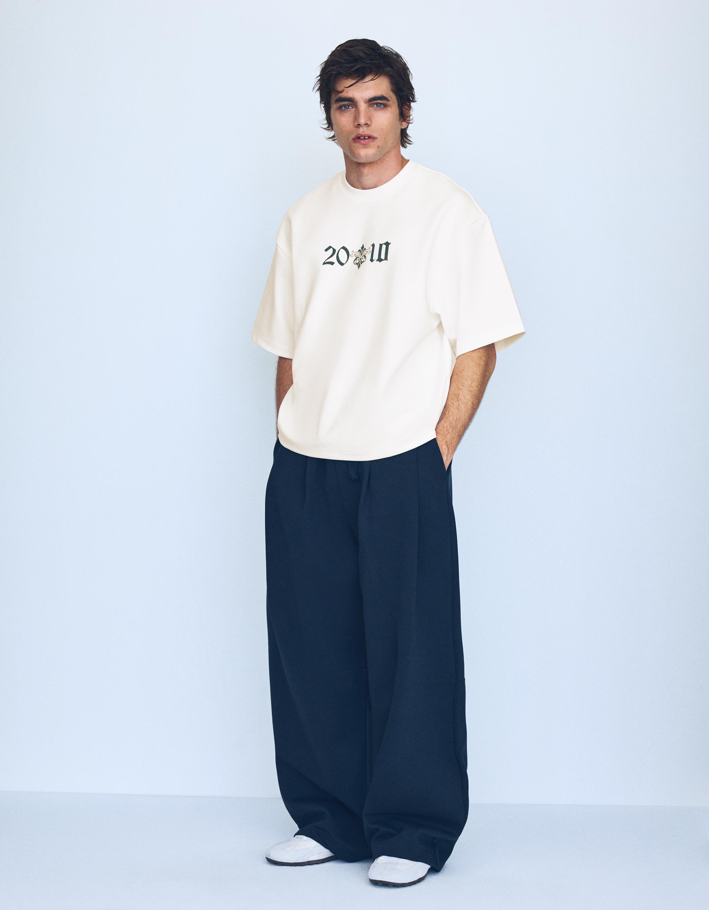 Short sleeve sweatshirt print T-shirt — Cream