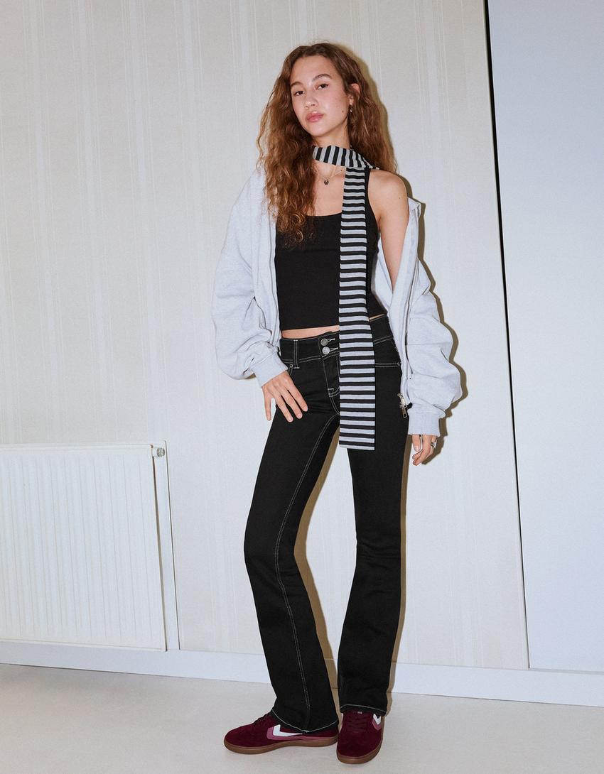 Jeans bootcut à rabats-Gris