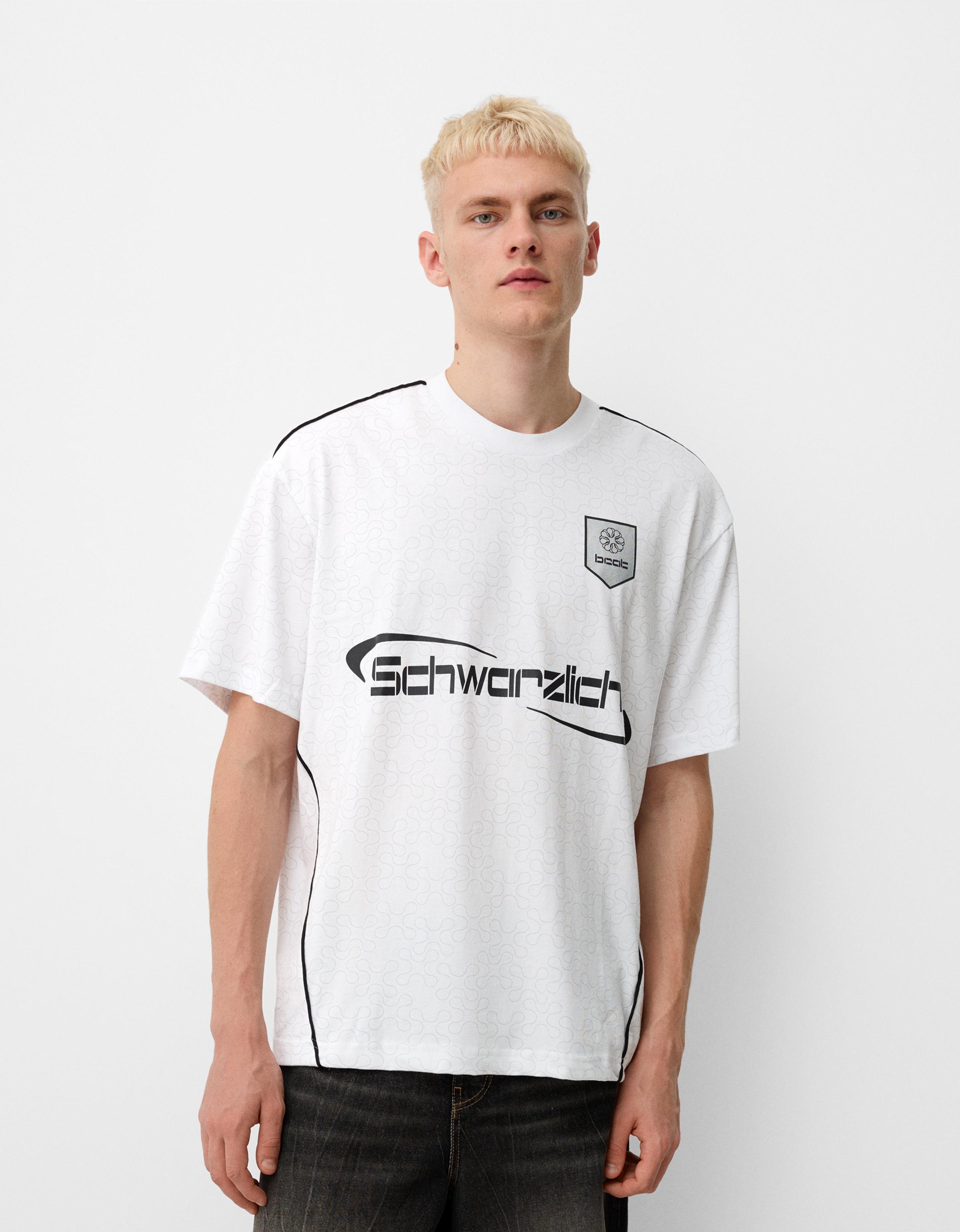 Bershka Sportliches T-Shirt Mit Kurzen Ärmeln Und Print Herren Xl Weiss