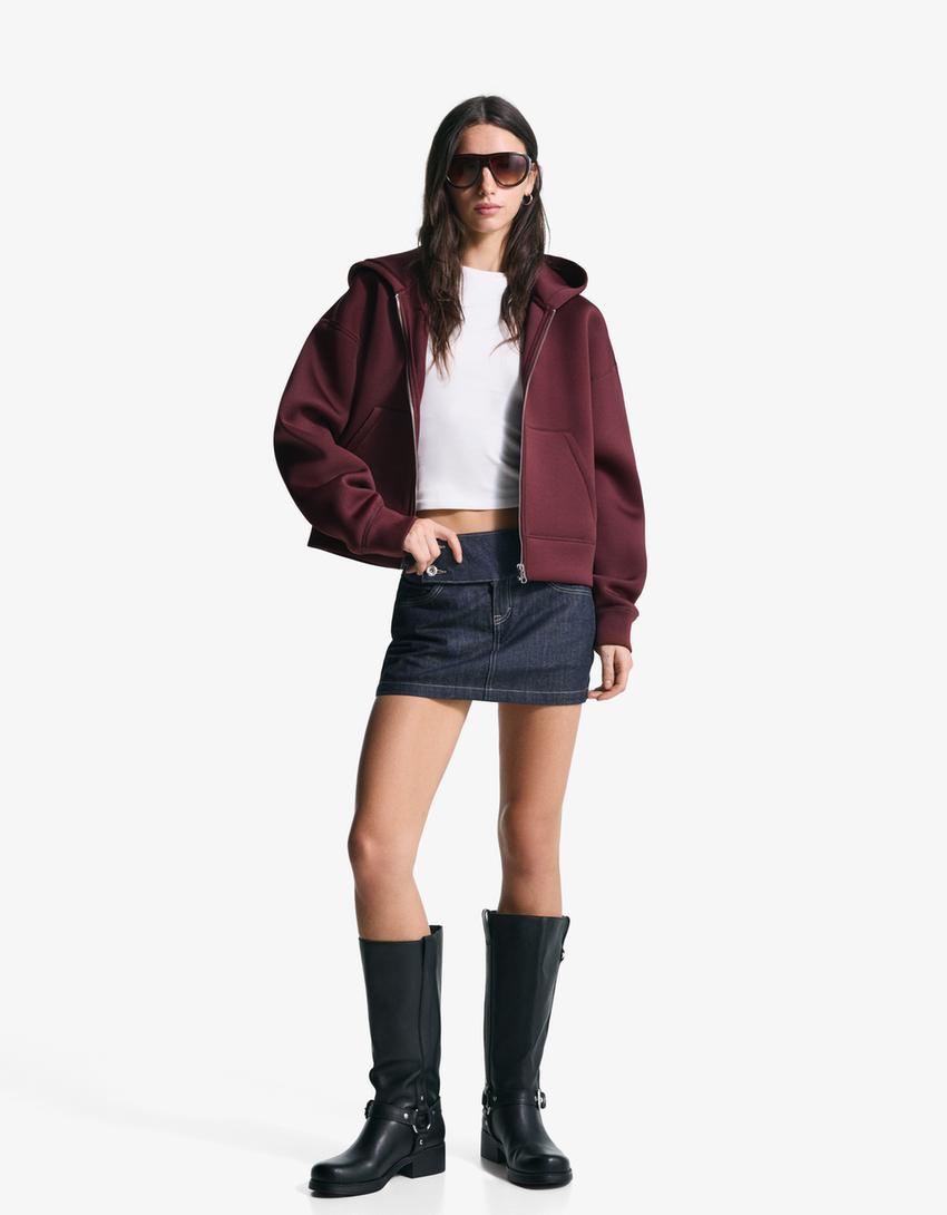Sudadera cremallera oversize efecto neopreno-Burdeos-0