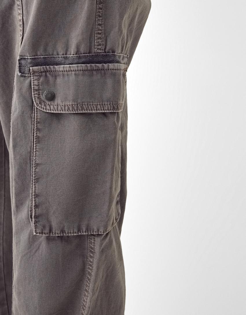 Calças straight cargo ajustáveis algodão-Cinzento-escuro-5