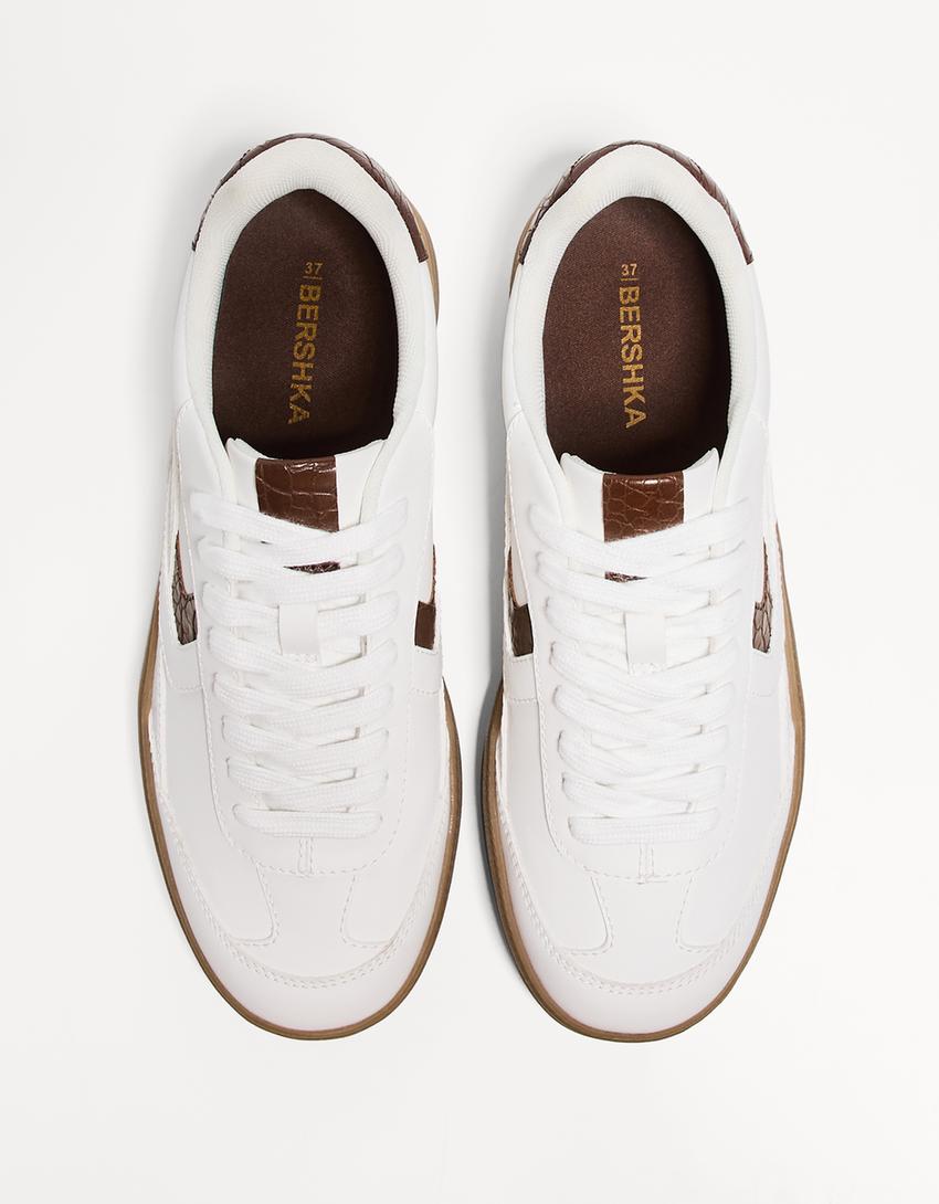 Retro trainers with animal print details-WHITE