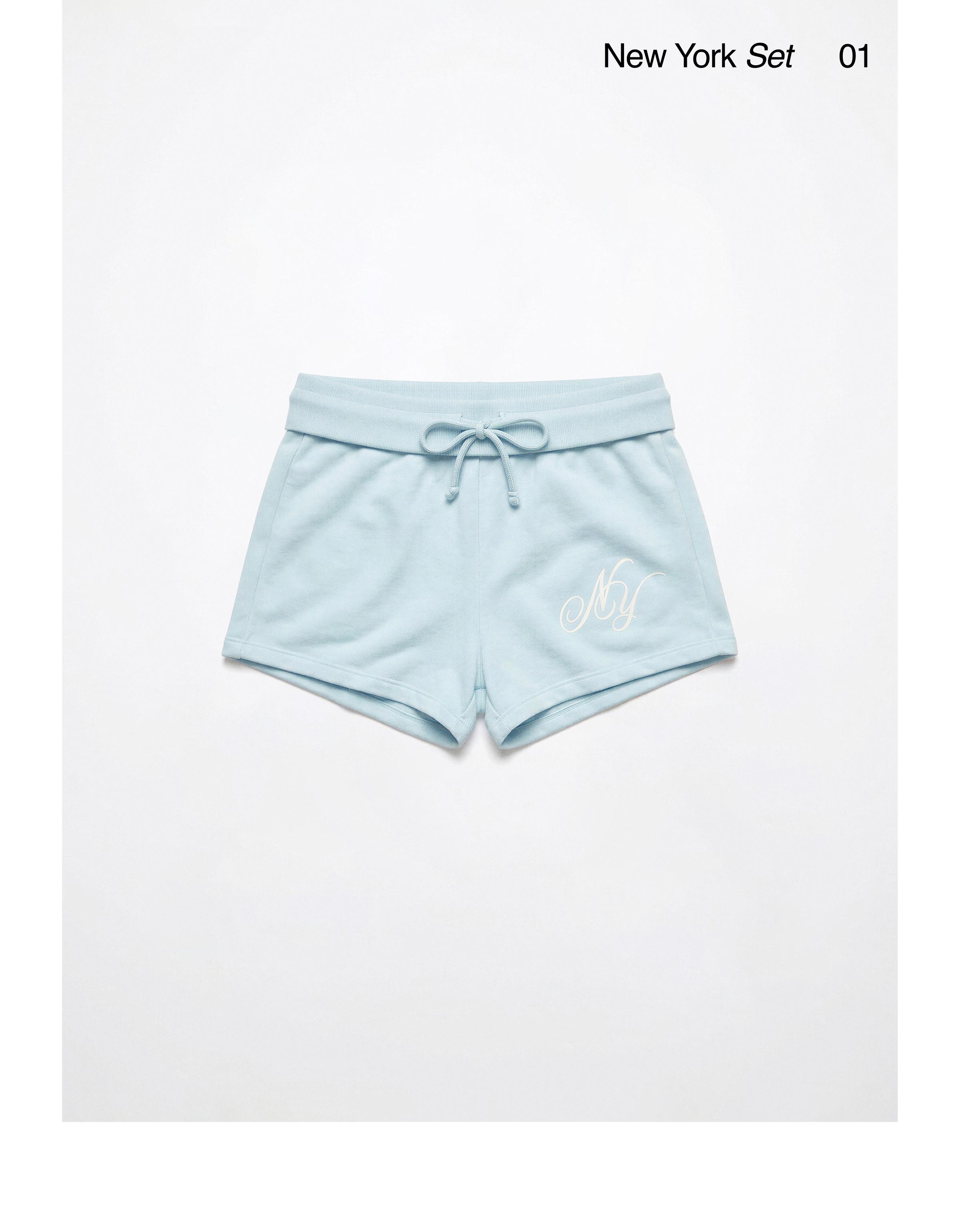 Plush shorts with turn-up waist — Light blue
