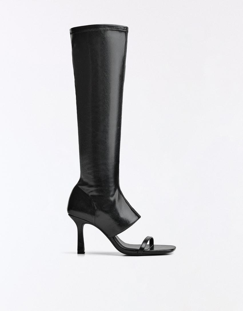 Heeled trousers sandals-BLACK