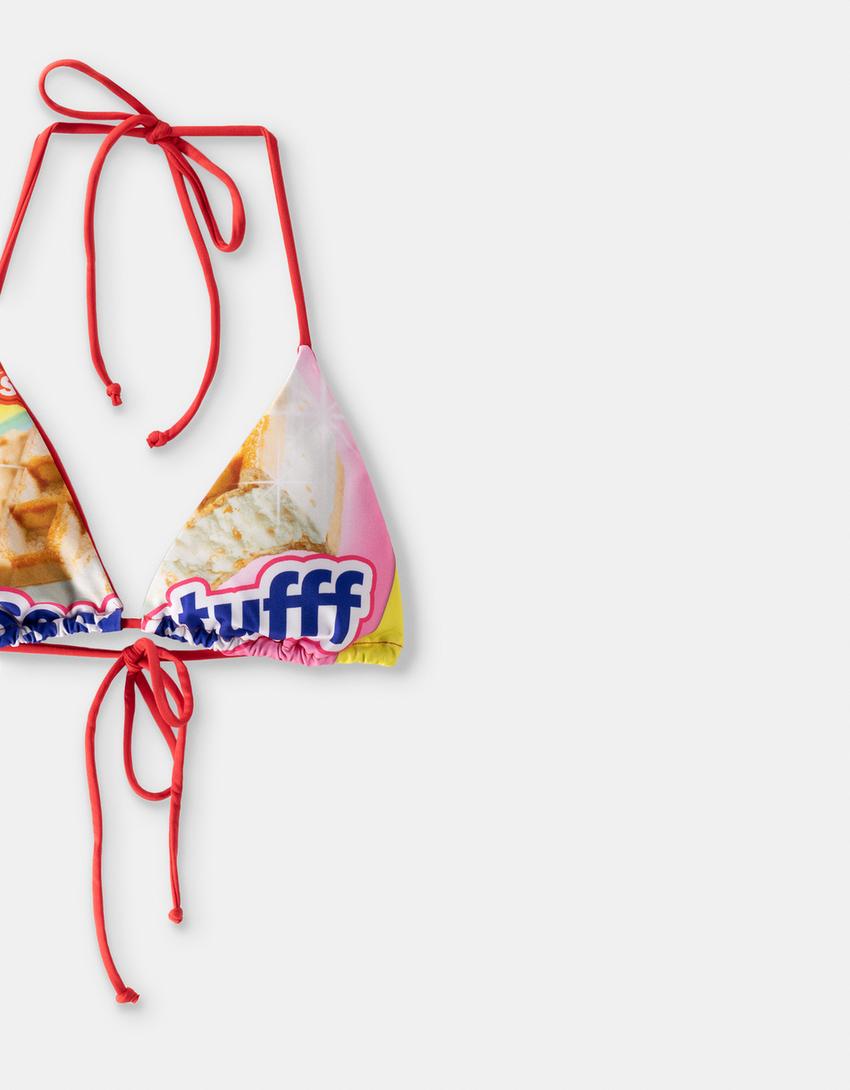 SSSTUFFF x BERSHKA print bikini top-Yellow-2