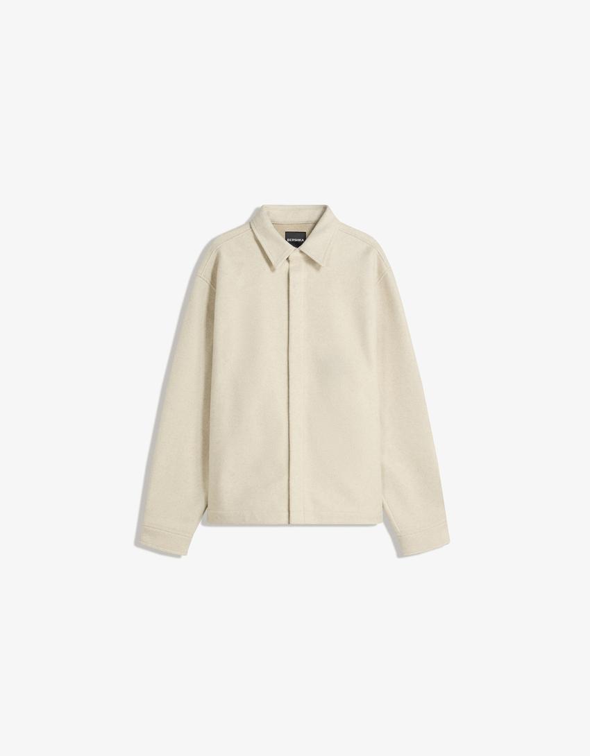 Flanel boxy fit gömlek ceket-Kum rengi-5