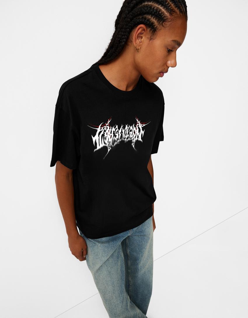 Tricou mânecă scurtă print-Negru-4