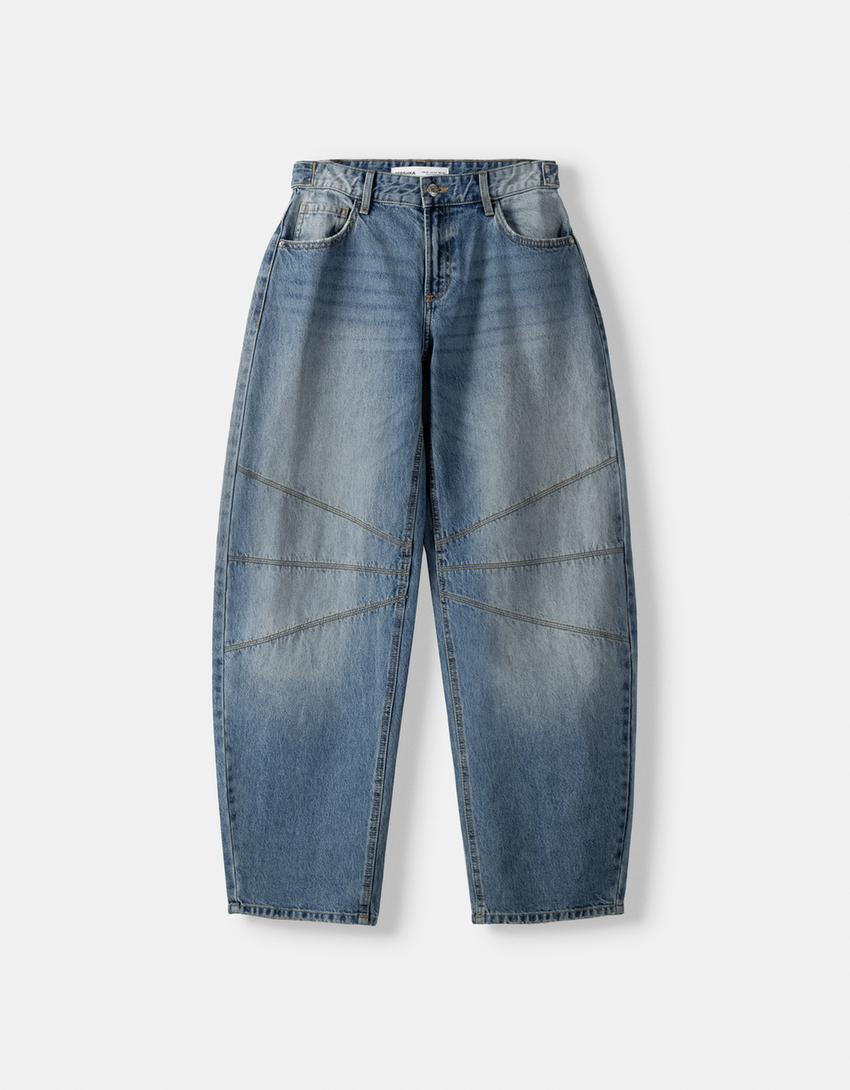 Low-waist balloon fit jeans with seams-Light blue-4