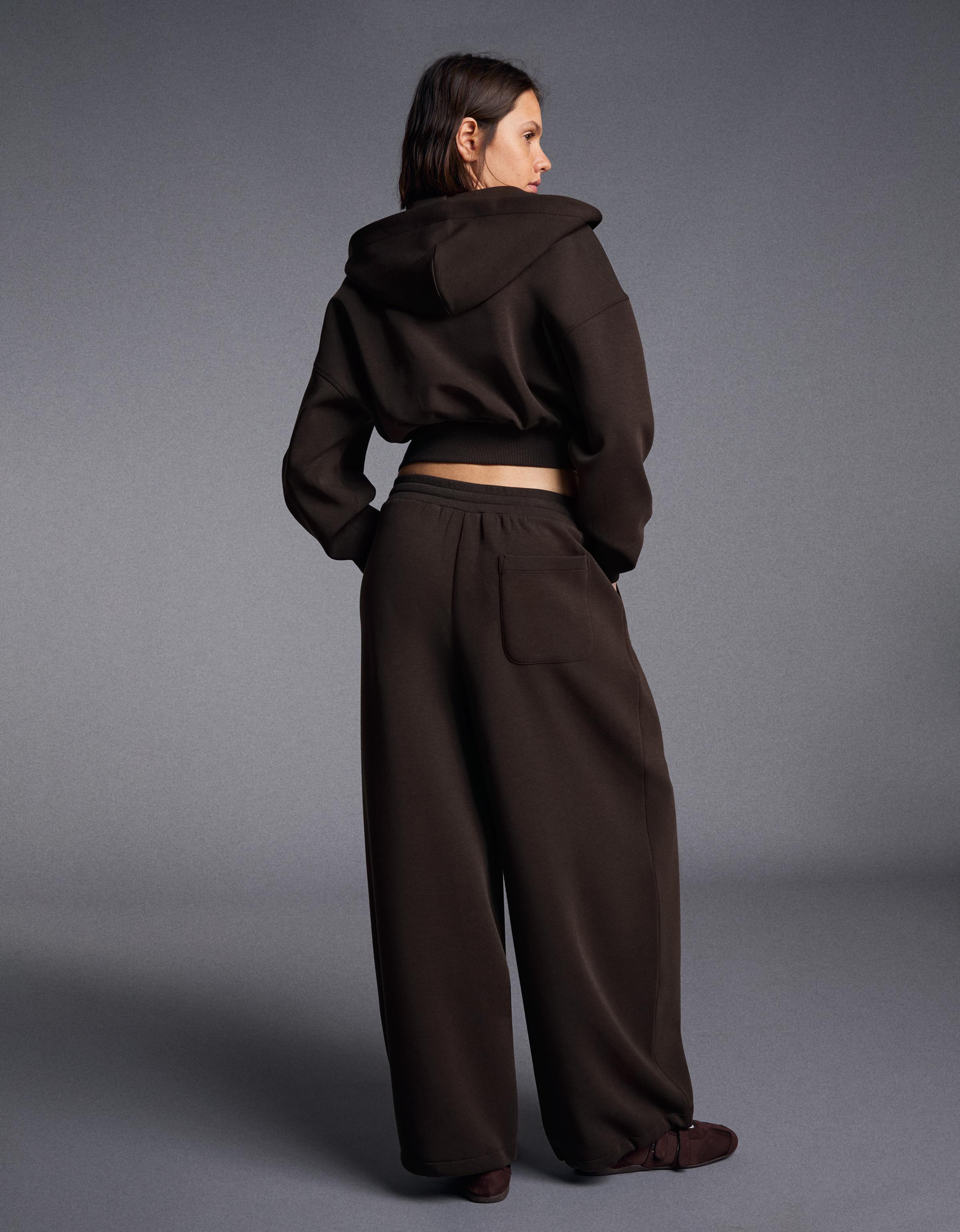 Zip-up hooded sweatshirt with sash — Brown