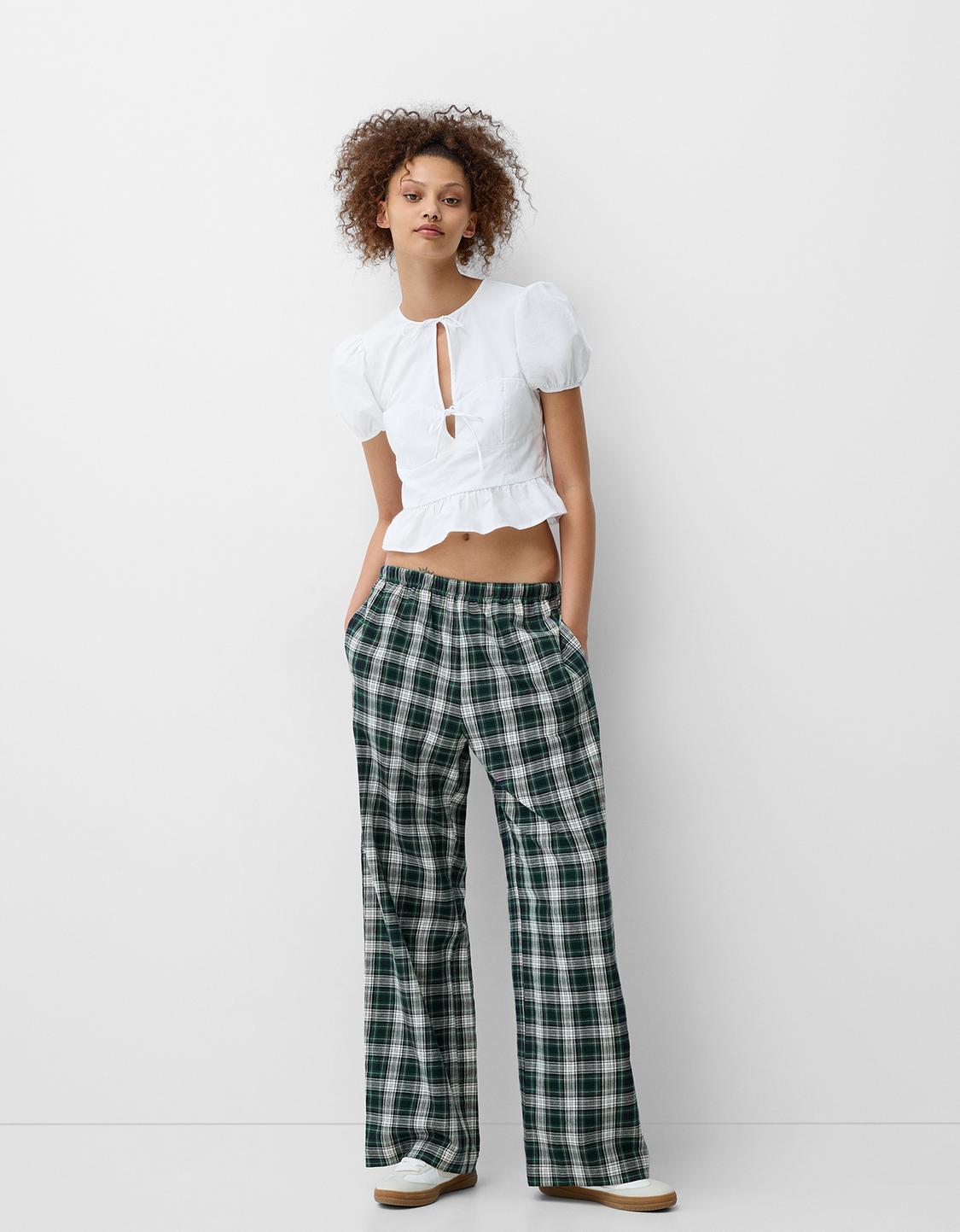 Straight fit check trousers
