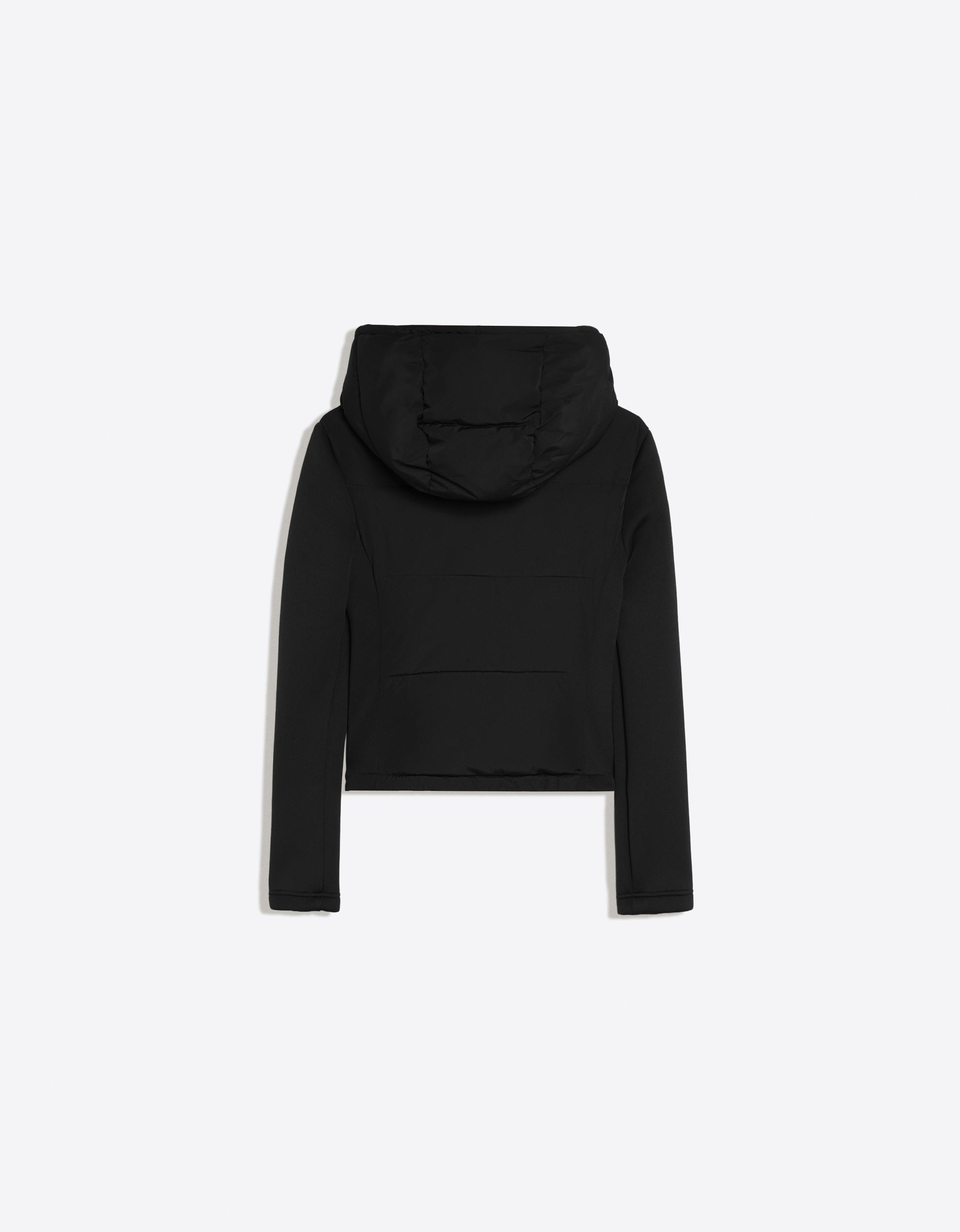 Hooded scuba-fabric mix jacket — Black