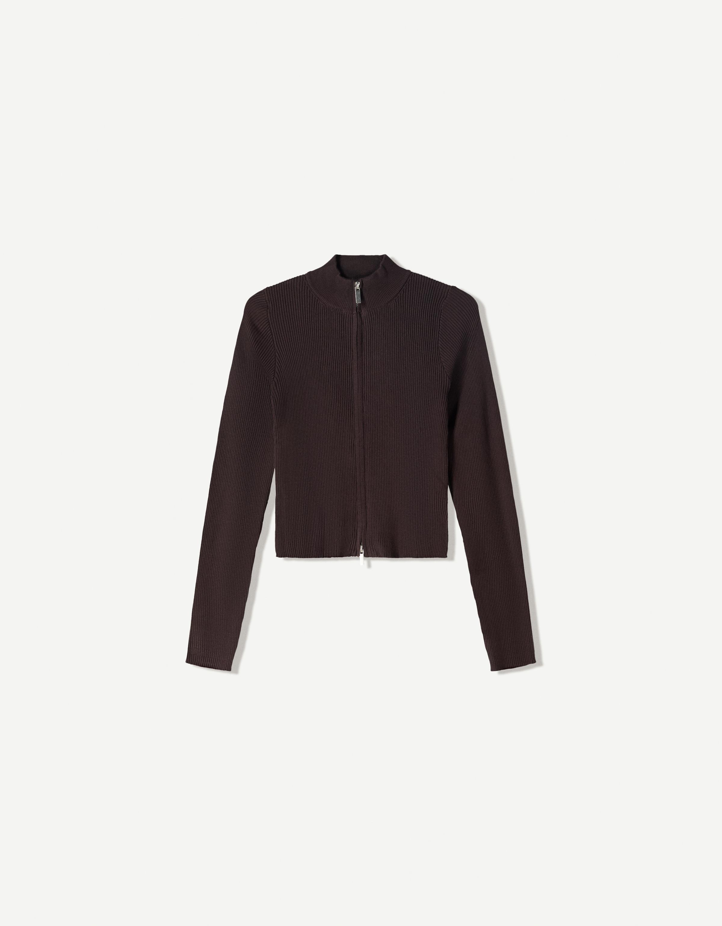 Bershka Jacke Mit Reißverschluss Und Rippenstruktur Damen Xs Braun