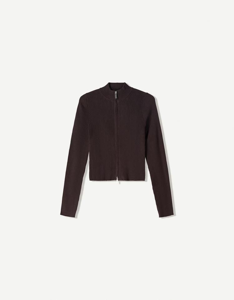 Ribbed zip-up cardigan