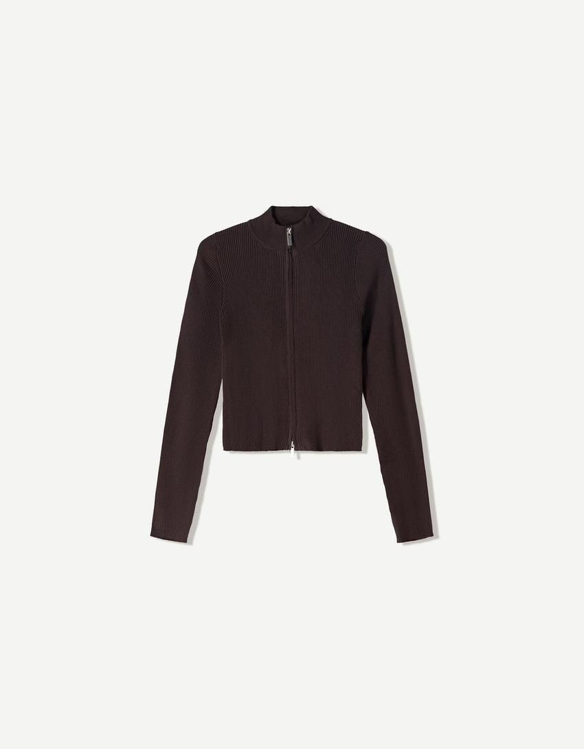 Chaqueta cremallera rib-Marrón-0