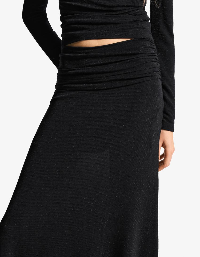 Textured shimmery midi skirt-Black