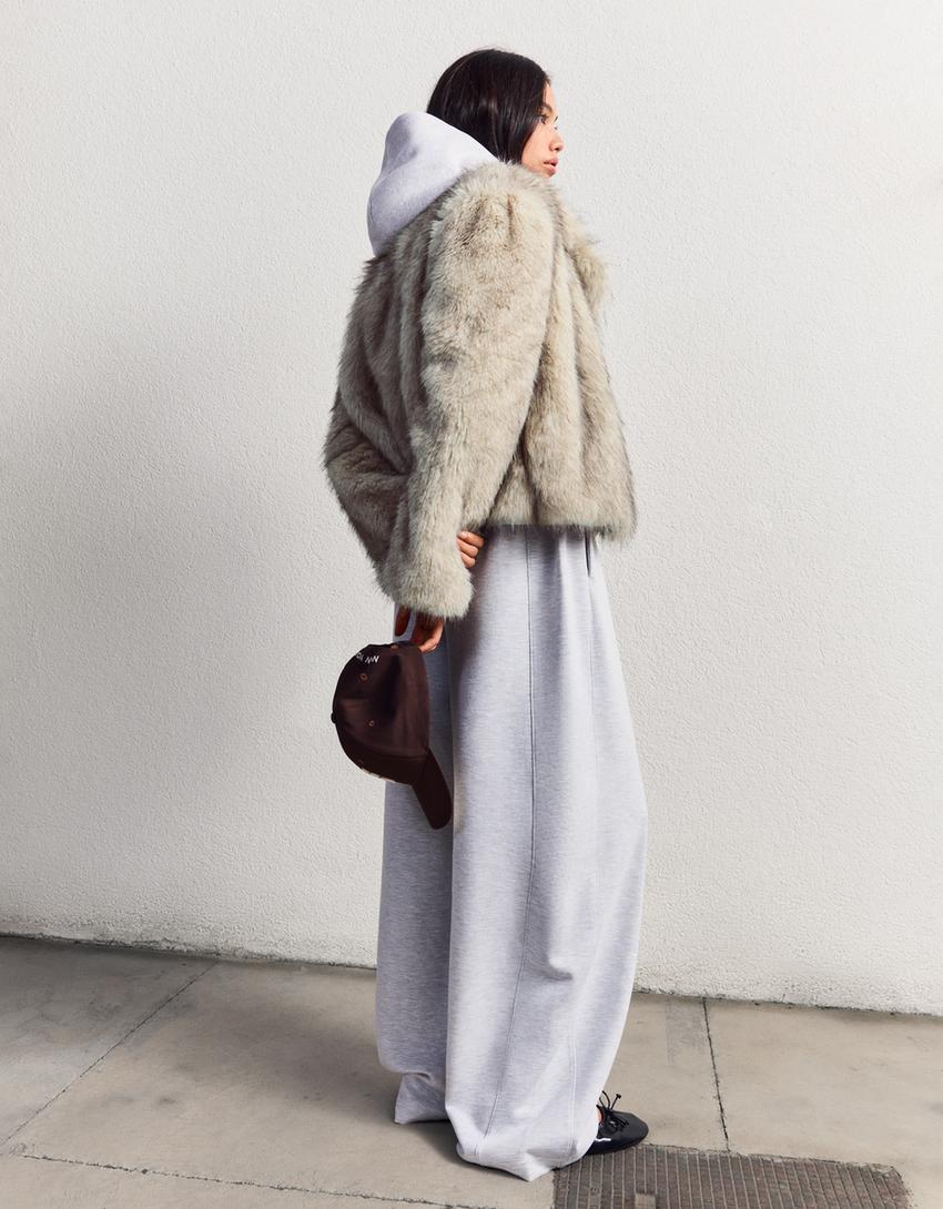 Faux fur jacket-Cream-2