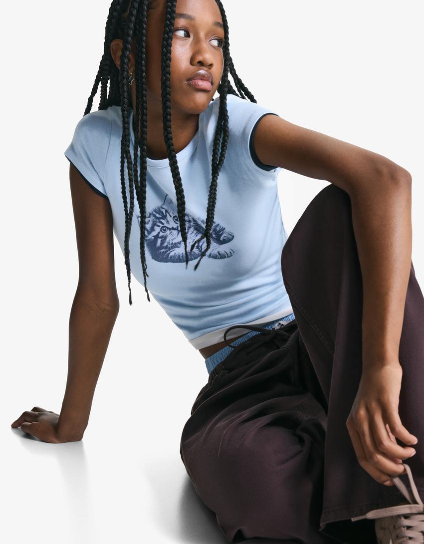 Camiseta manga corta print-Azul claro-0