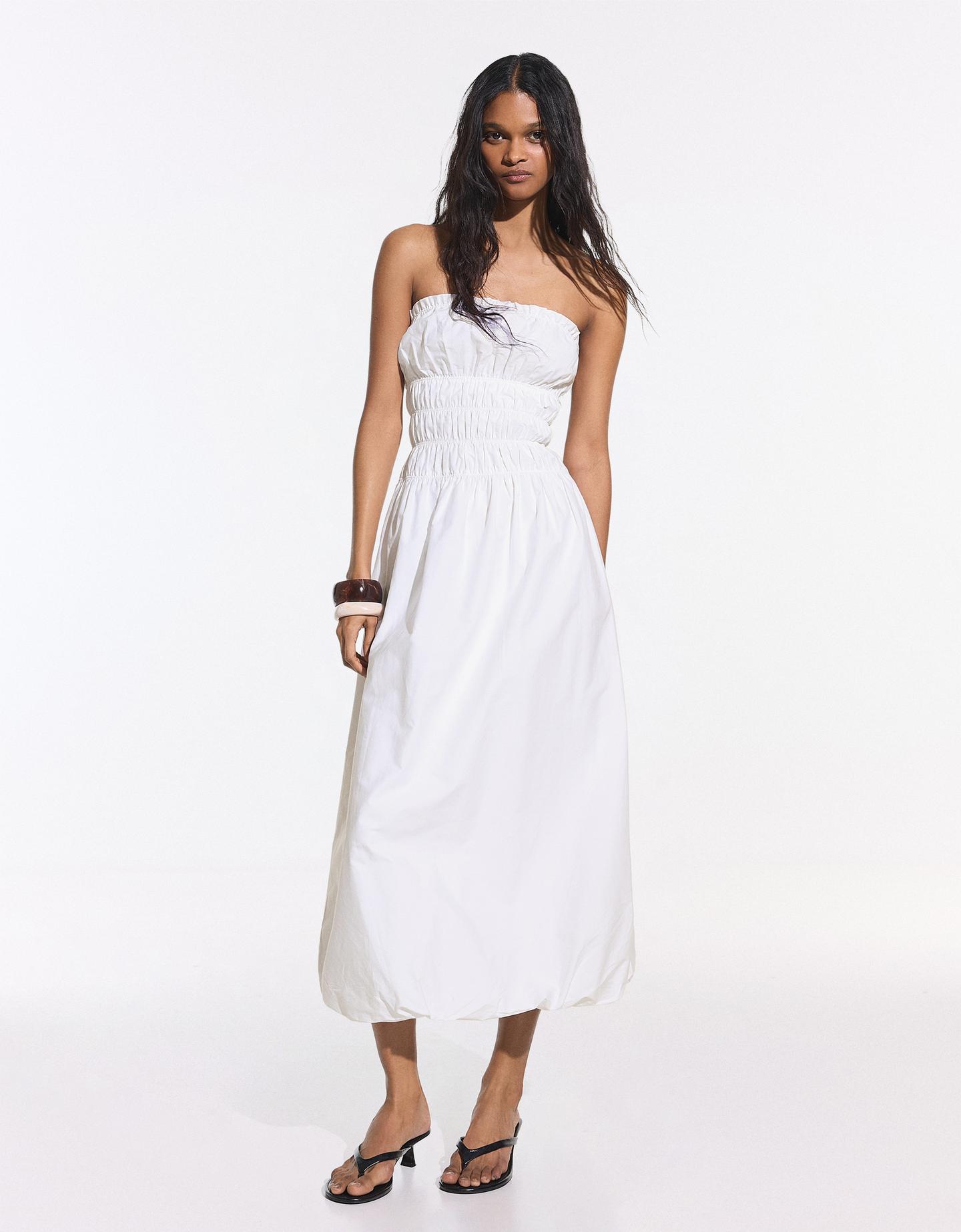 Bershka sukienka maxi z popeliny biały