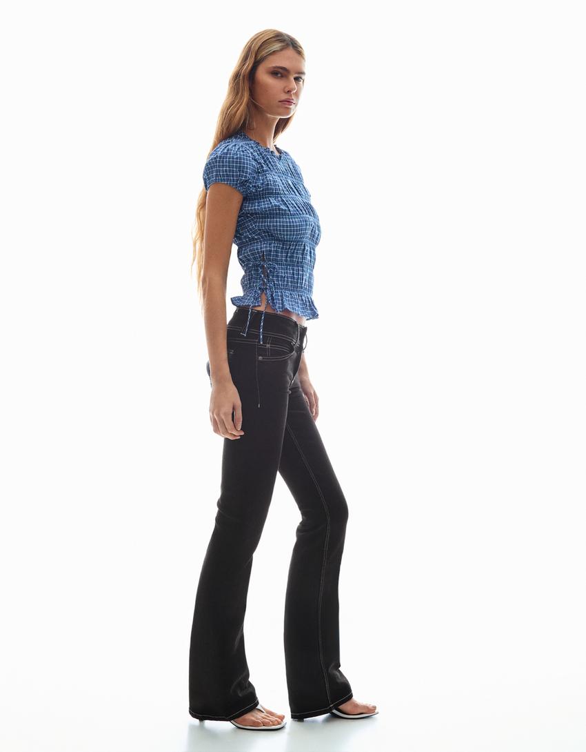 Jeans bootcut tiro bajo flaps-Gris